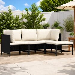Outdoor Sectional Sofa Set 4 Piece Black Poly Rattan Garden Lounge Furniture