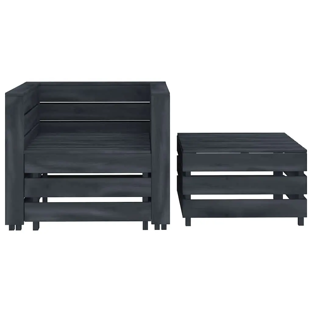 2 Piece Garden Pallet Lounge Set Grey Wood Outdoor Furniture Table Armchair