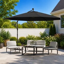 Cantilever Garden Parasol with Solar LED Lights 350cm Outdoor Hanging Umbrella