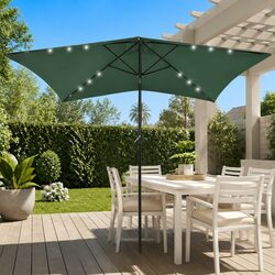 Garden Parasol 2x3m Green Outdoor Patio Umbrella LED Lights Solar Powered Crank