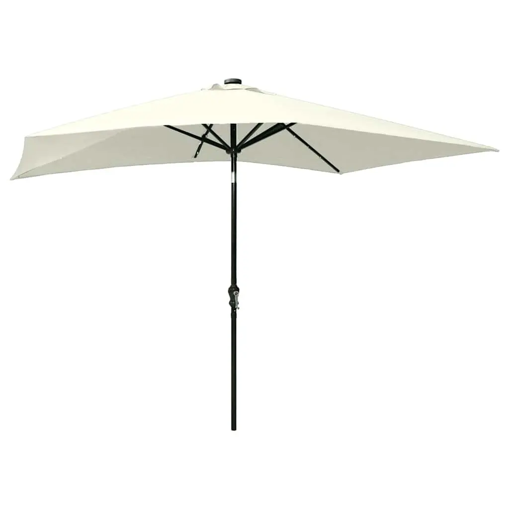 Garden Parasol UV Protective 2x3m Beige with Integrated Solar LED Lights Steel Pole Crank Tilt