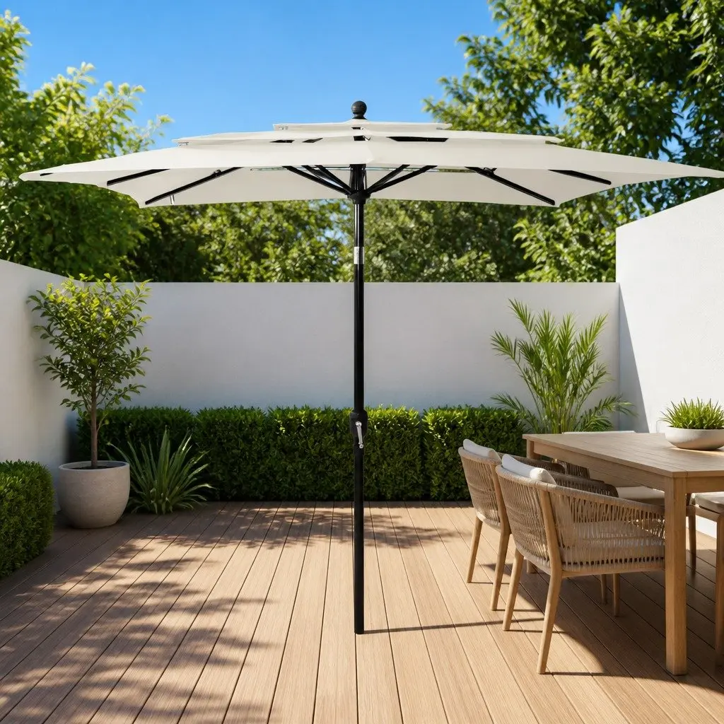 3-Tier Garden Parasol UV Protective Foldable Beige Polyester 2.5 x 2.5 m