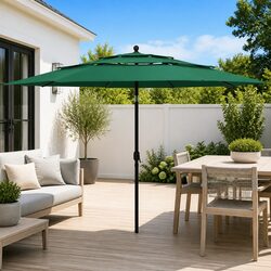 Garden Parasol 3.5m 3-Tier Outdoor Patio Sunshade Umbrella with Crank Tilt Green