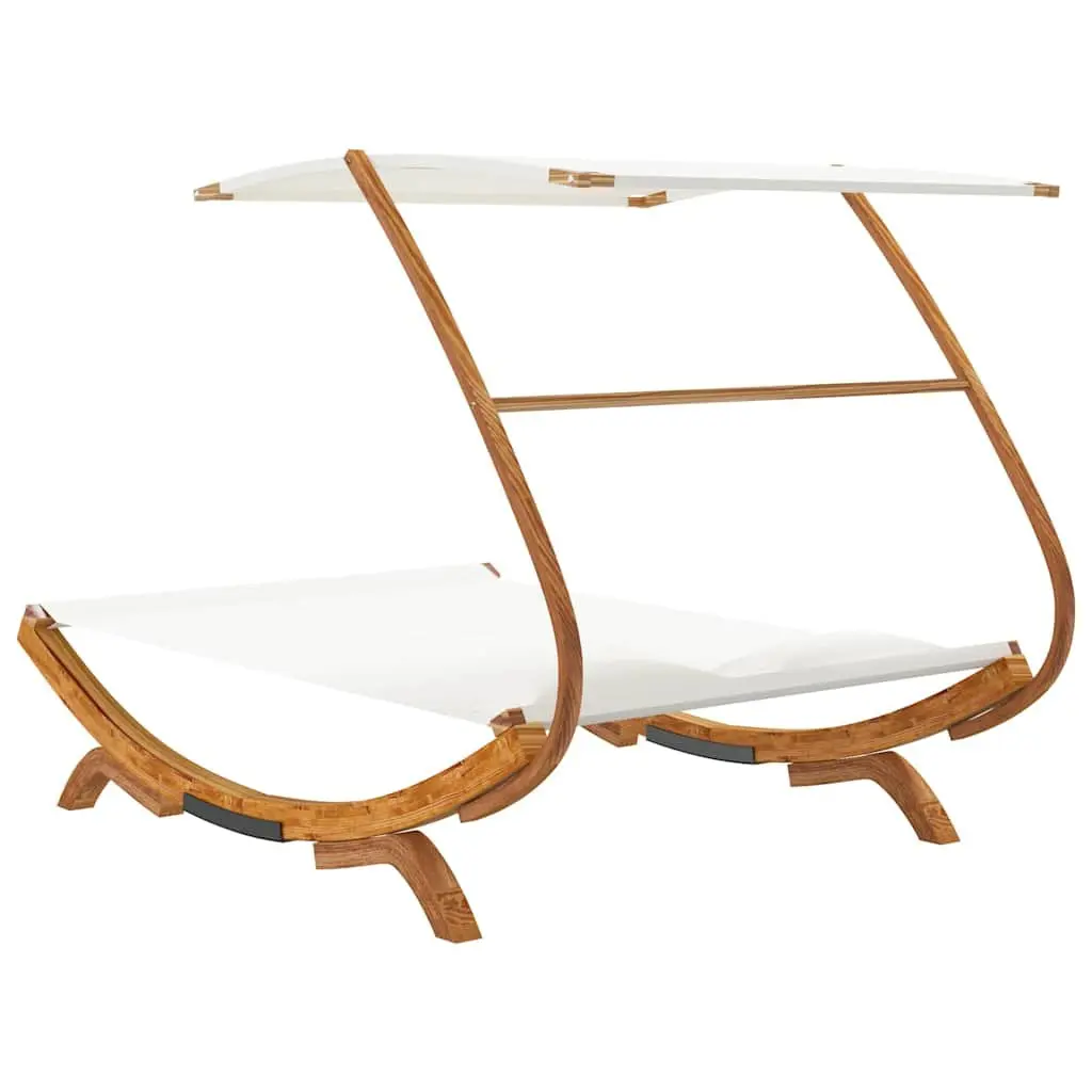 Outdoor Lounge Bed with Canopy Solid Bent Wood Frame Cream for Garden Patio Relaxation