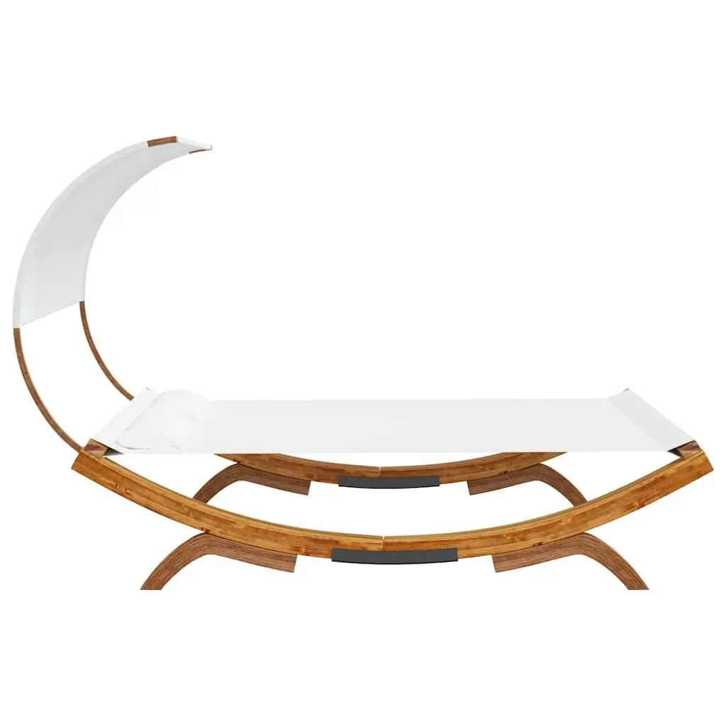 Outdoor Lounge Bed with Canopy Cushioned Lying Area Solid Bent Wood Frame Cream