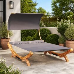 Outdoor Lounge Bed with Canopy Sun Shade Garden Patio Daybed Anthracite Frame