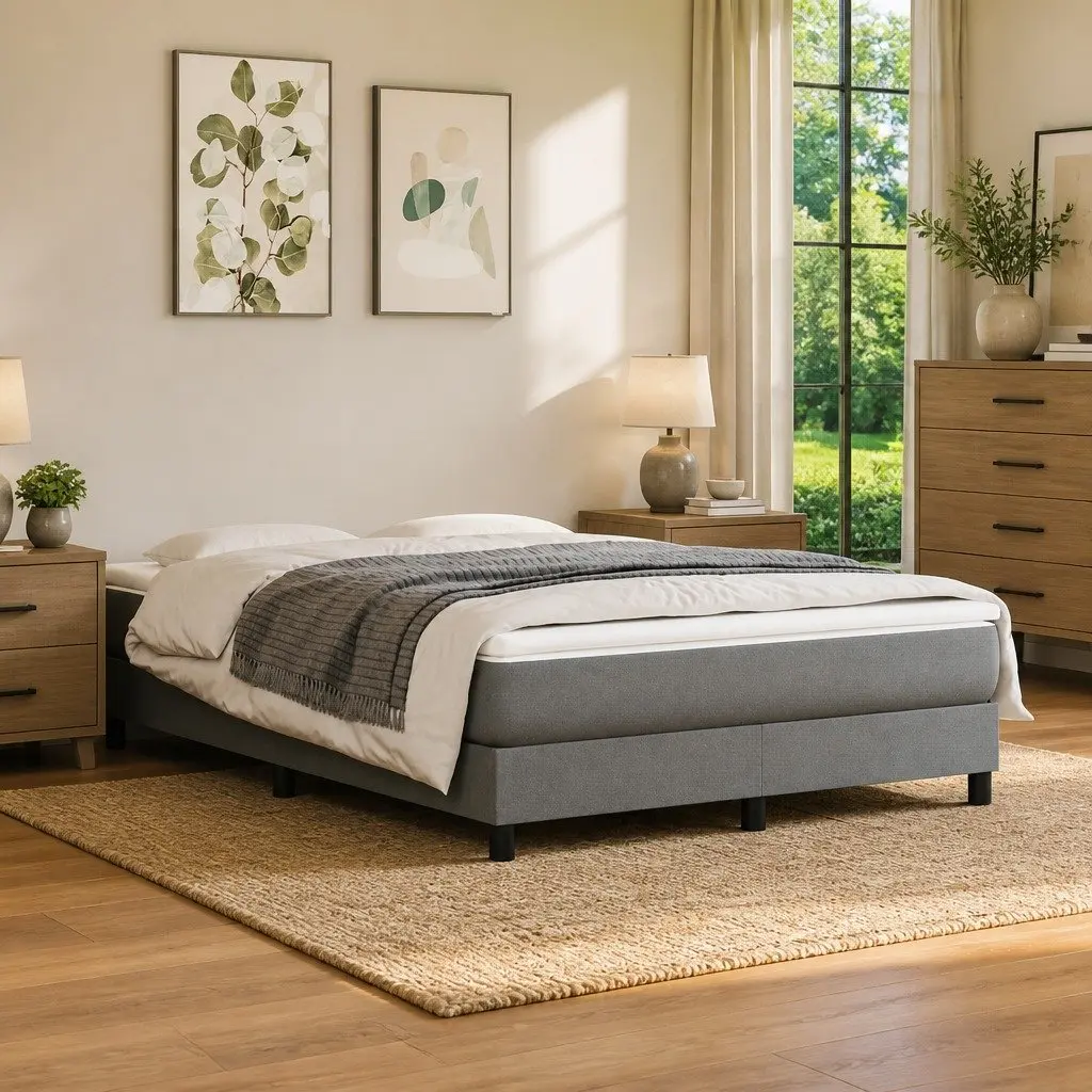 Box Spring Bed with Mattress Queen Size 152x203 cm Grey Fabric