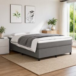 Double Box Spring Bed with Pocket Spring Mattress Grey 137x187cm Fabric Frame