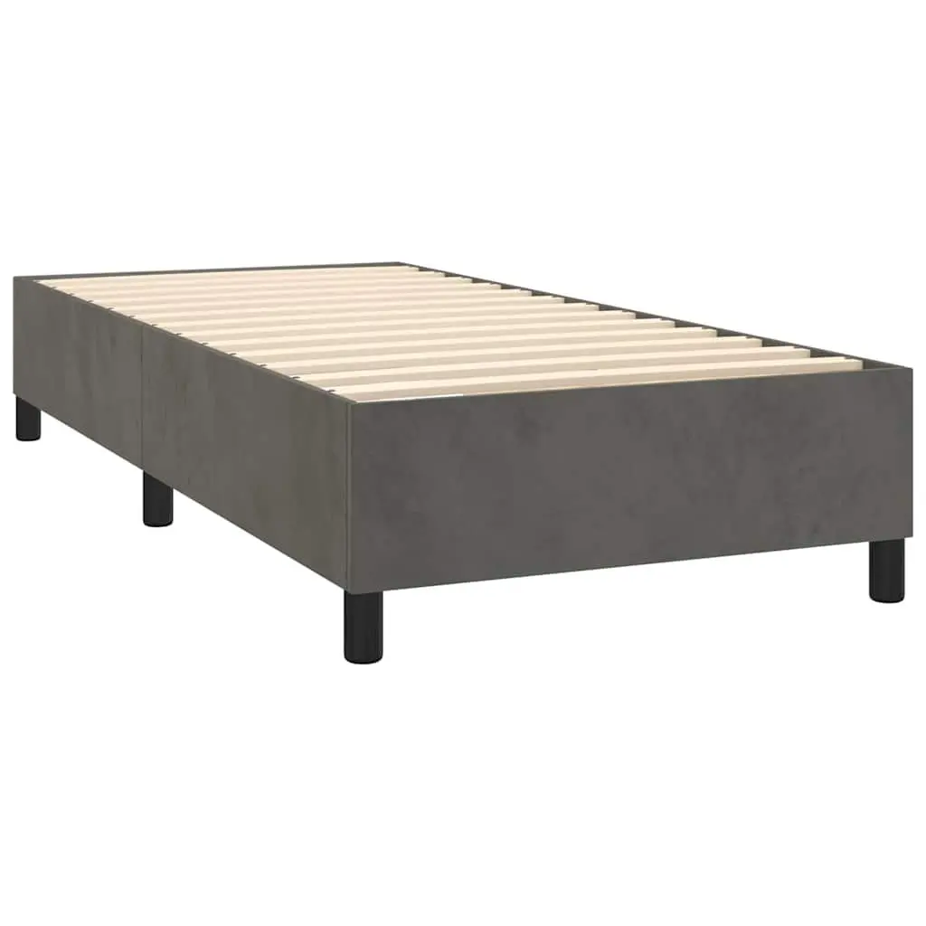 Box Spring Bed with Pocket Spring Mattress King Single Grey Velvet Upholstered