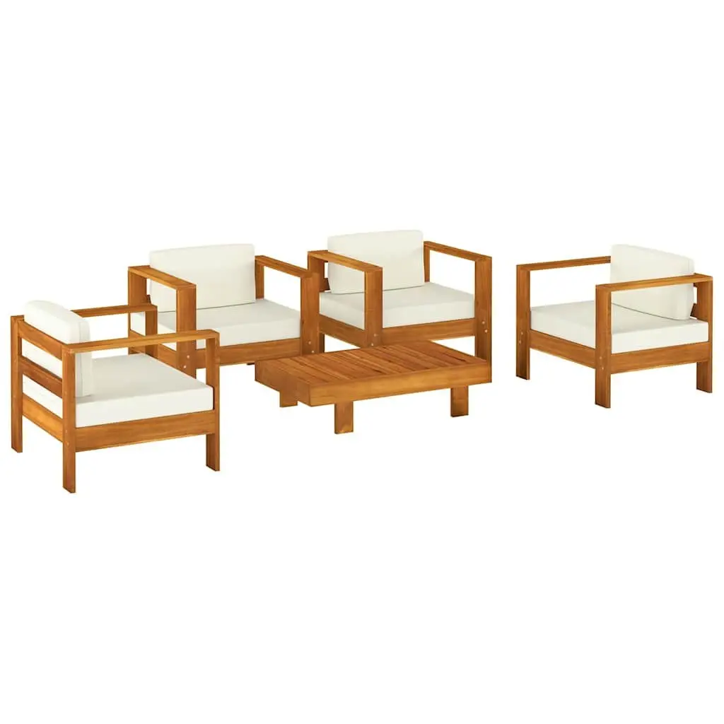 5 Piece Garden Lounge Set Outdoor Patio Furniture Solid Wood with Cream White