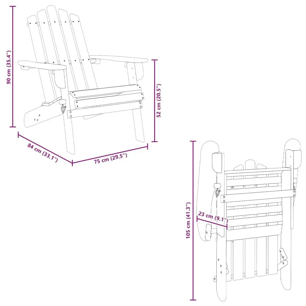 Adirondack Chairs with Footrests Solid Acacia Wood Foldable Brown 2 Pieces