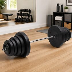 Barbell with Plates 90 kg Black Home Gym Weightlifting Free Weights Training Set