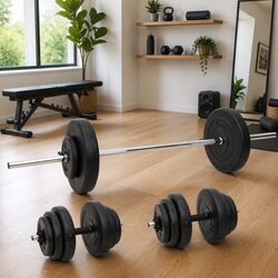 Barbell and Dumbbell Weight Plates Set 60kg Home Gym Training Free Weights Black