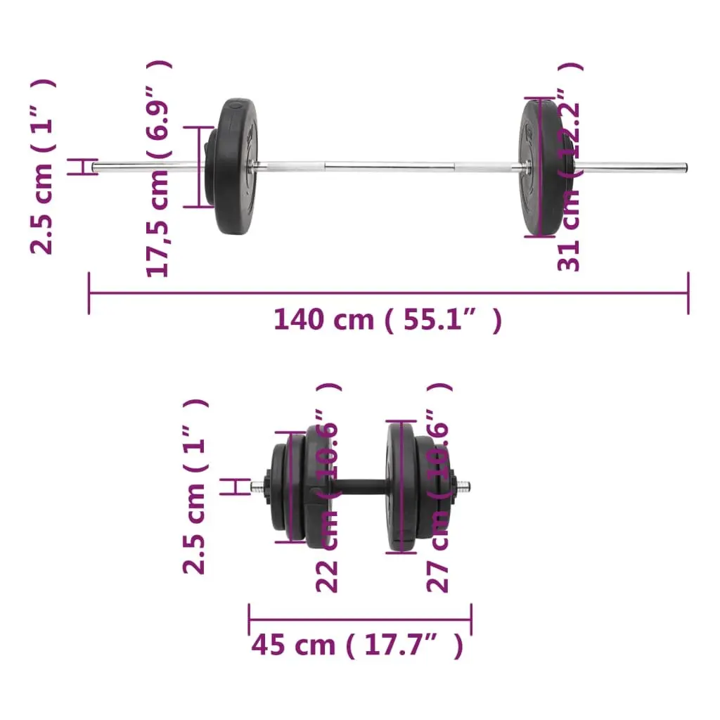 Barbell and Dumbbell Weight Plates Set 60kg Home Gym Training Free Weights Black
