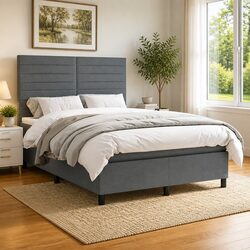 Double Box Spring Bed with Pocket Spring Mattress Grey 137x187cm Adjustable
