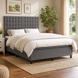 Box Spring Bed with Pocket Spring Mattress Double Size Dark Grey 137x187cm