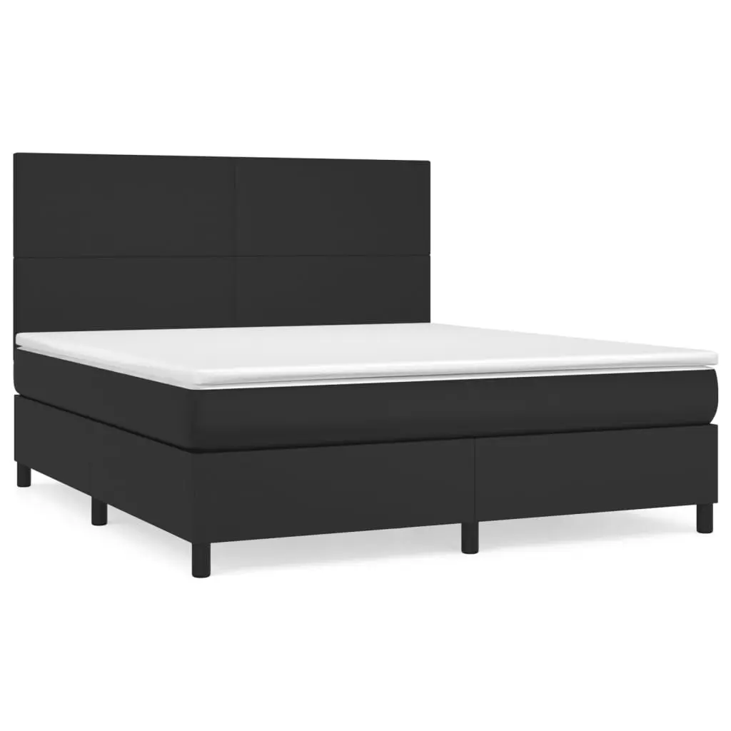 Box Spring Bed with Pocket Spring Mattress Queen Size Black Faux Leather