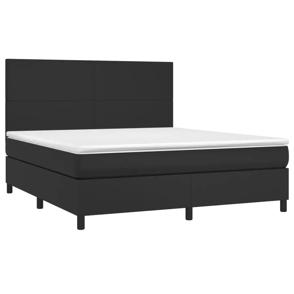 Box Spring Bed with Pocket Spring Mattress Queen Size Black Faux Leather