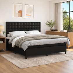 Queen Size Box Spring Bed with Pocket Spring Mattress Black Faux Leather