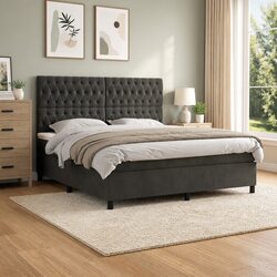 Queen Size Box Spring Bed with Pocket Mattress Velvet Headboard 153x203 cm Grey