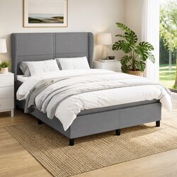 Double Box Spring Bed with Pocket Spring Mattress Grey Fabric 137x187 cm