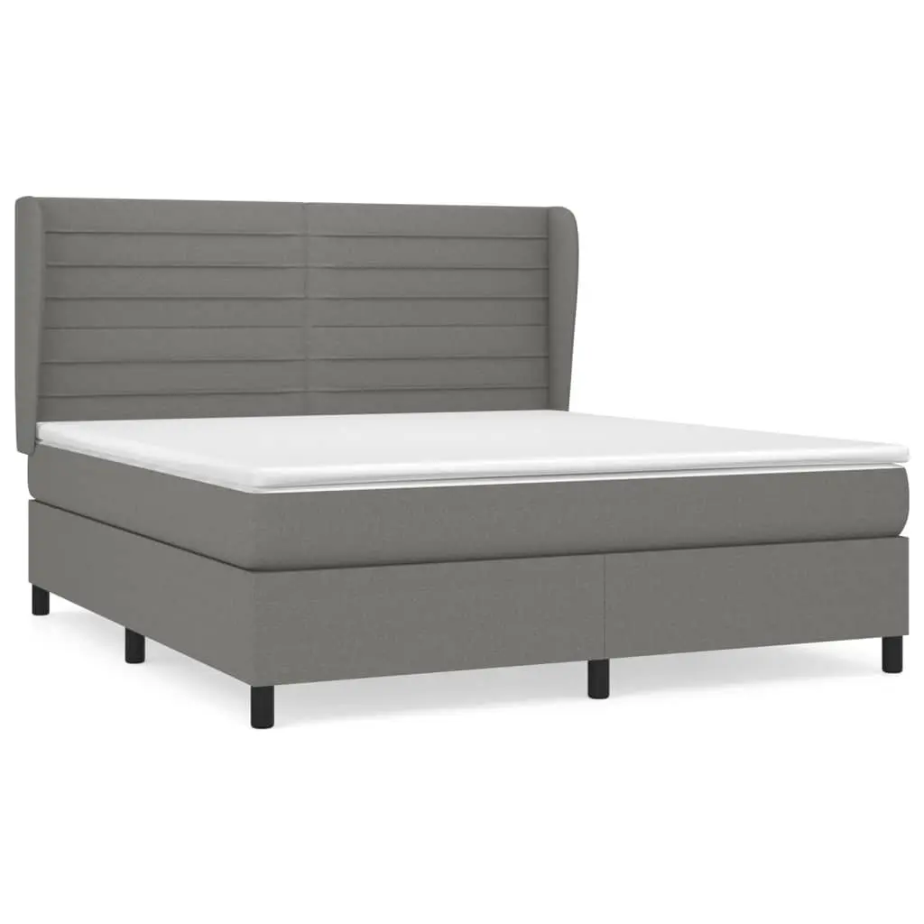 Box Spring Bed with Pocket Spring Mattress Queen Size Dark Grey Fabric