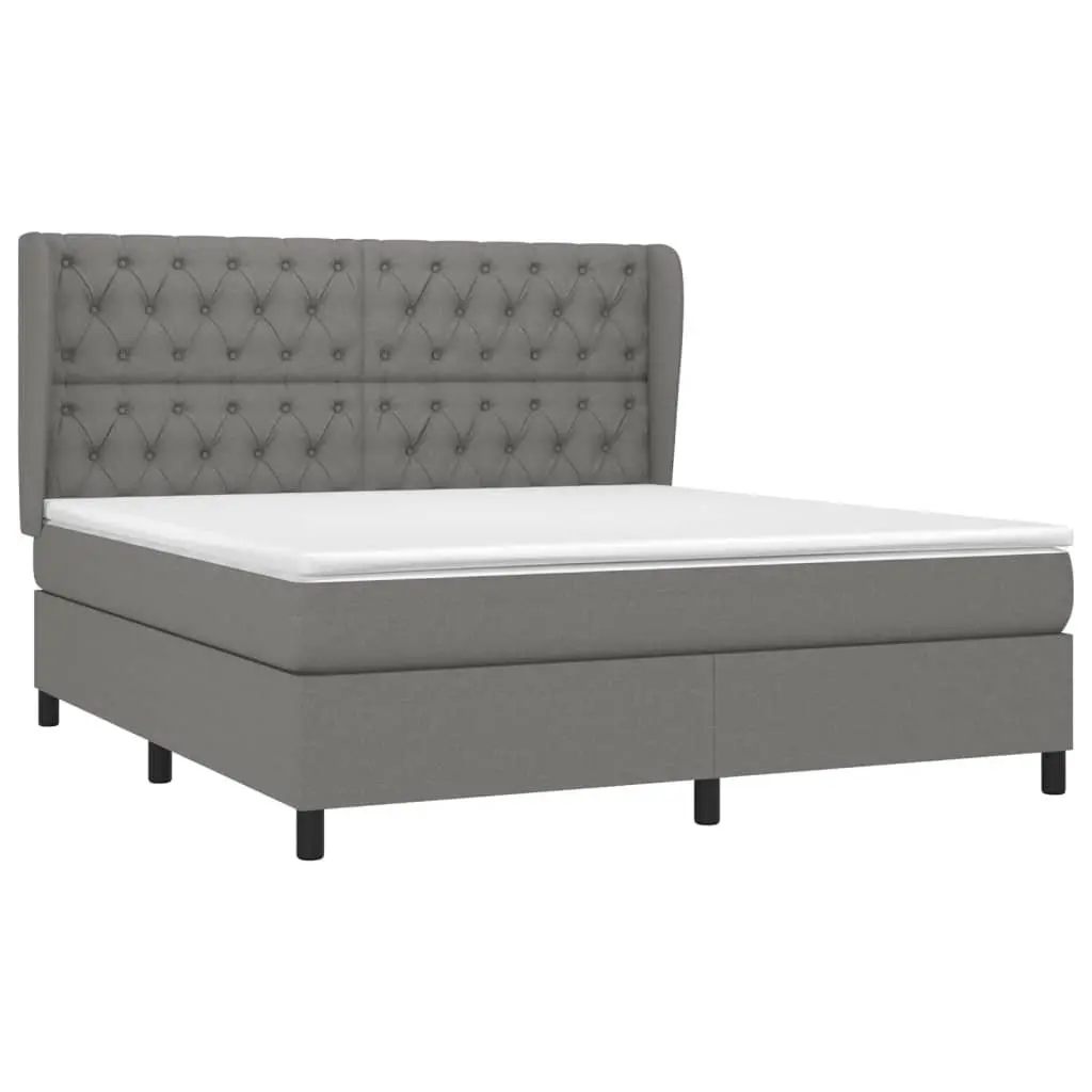 Box Spring Bed with Pocket Spring Mattress Queen Size Grey Fabric Headboard