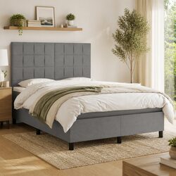 Box Spring Bed with Built-in Mattress LED Lights Dark Grey Double Size 137x187cm