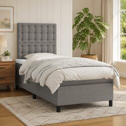 Box Spring Bed with LED Strip Pocket Spring Mattress King Single 106x203cm Grey