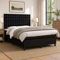 Box Spring Bed with Pocket Spring Mattress LED Headboard Double Black 137x187cm
