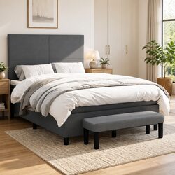 Box Spring Bed with Pocket Spring Mattress Dark Grey Double Size Fabric
