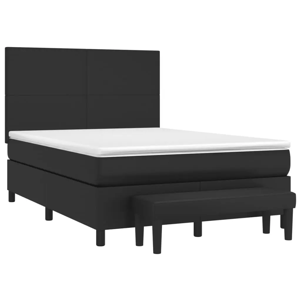 Box Spring Bed with Adjustable Headboard Queen Size Black Faux Leather
