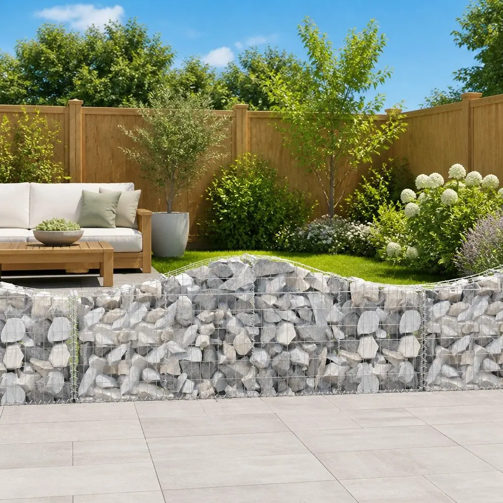 Arched Gabion Baskets Decorative Garden Barriers 200 x 30 x 60/80 cm Silver 2 Piece