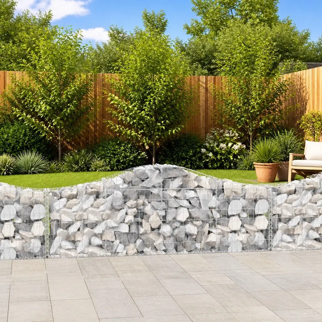 Arched Gabion Baskets Set 3 Piece Durable Galvanised Iron Garden Retaining Walls Silver