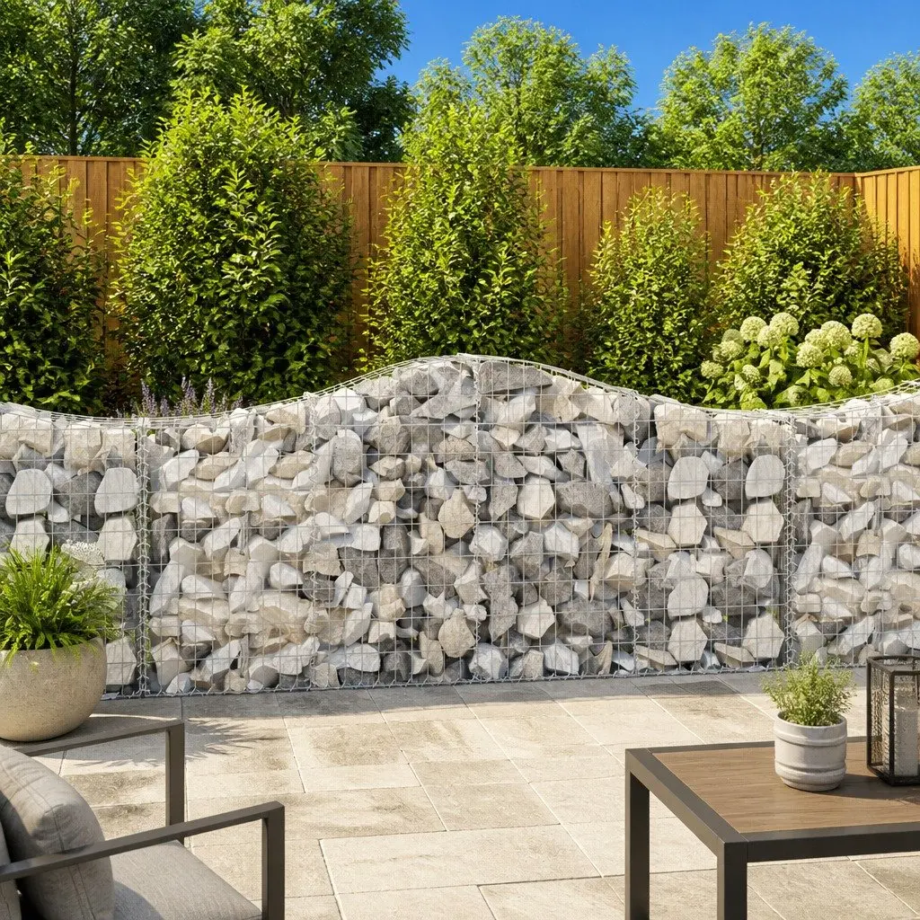 Arched Gabion Baskets 4 Piece Decorative Garden Retaining Wall Barrier Galvanised Iron Silver