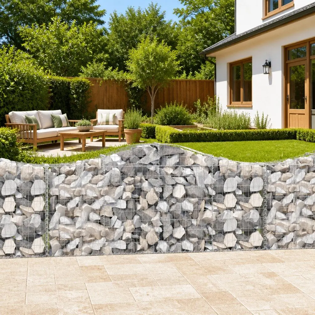 Arched Gabion Baskets 5 Piece Durable Corrosion Resistant Garden Barriers Silver Galvanised Iron
