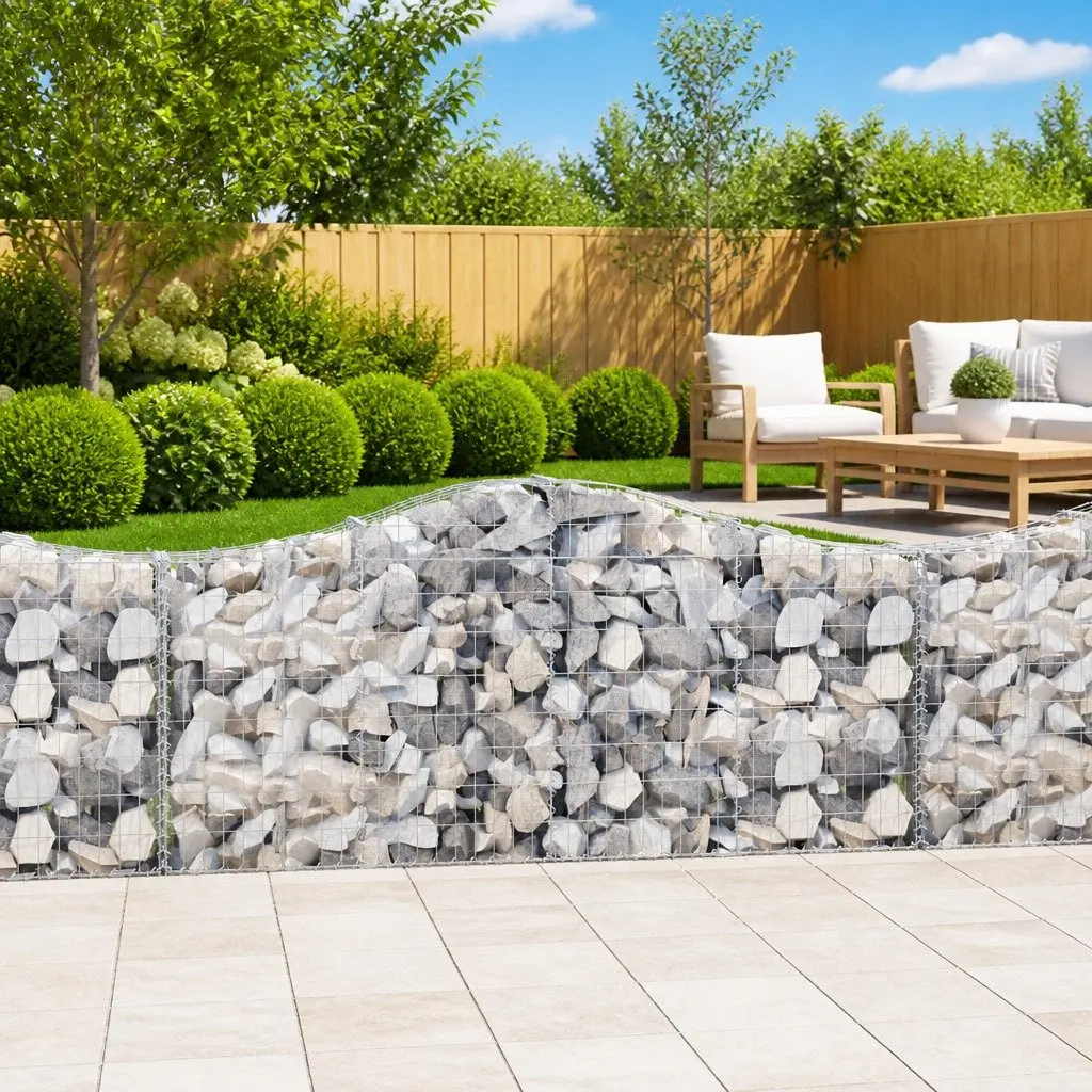 Arched Gabion Baskets 6 Piece Decorative Garden Barrier Retaining Wall Silver Galvanised Iron