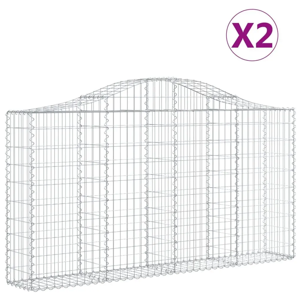 Arched Gabion Baskets Decorative Garden Barrier 200 x 30 x 100120 cm Silver Galvanised Iron 2 Pieces