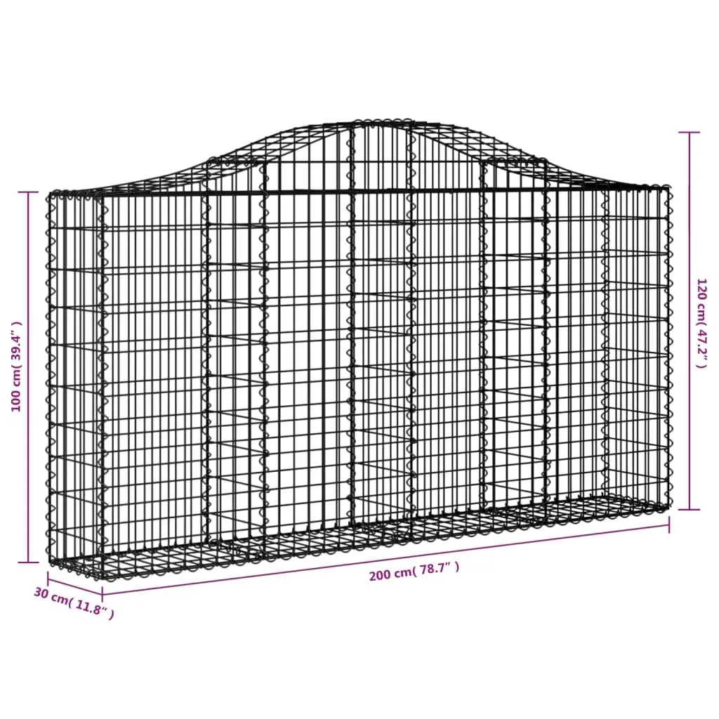Arched Gabion Baskets Decorative Garden Barrier 200 x 30 x 100120 cm Silver Galvanised Iron 2 Pieces