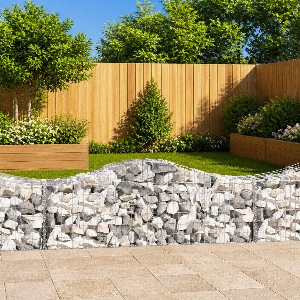 Arched Gabion Baskets Decorative Garden Barrier 5 Piece Galvanised Iron Silver