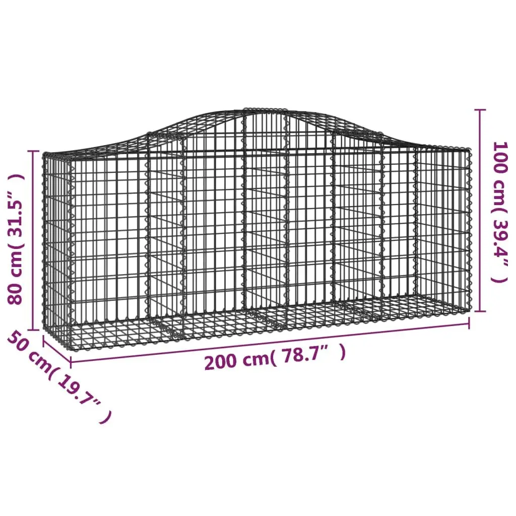 Arched Gabion Baskets 18 Piece Garden Barriers Retaining Wall Decorative Silver Galvanised Iron 3.5 mm Wire Diameter