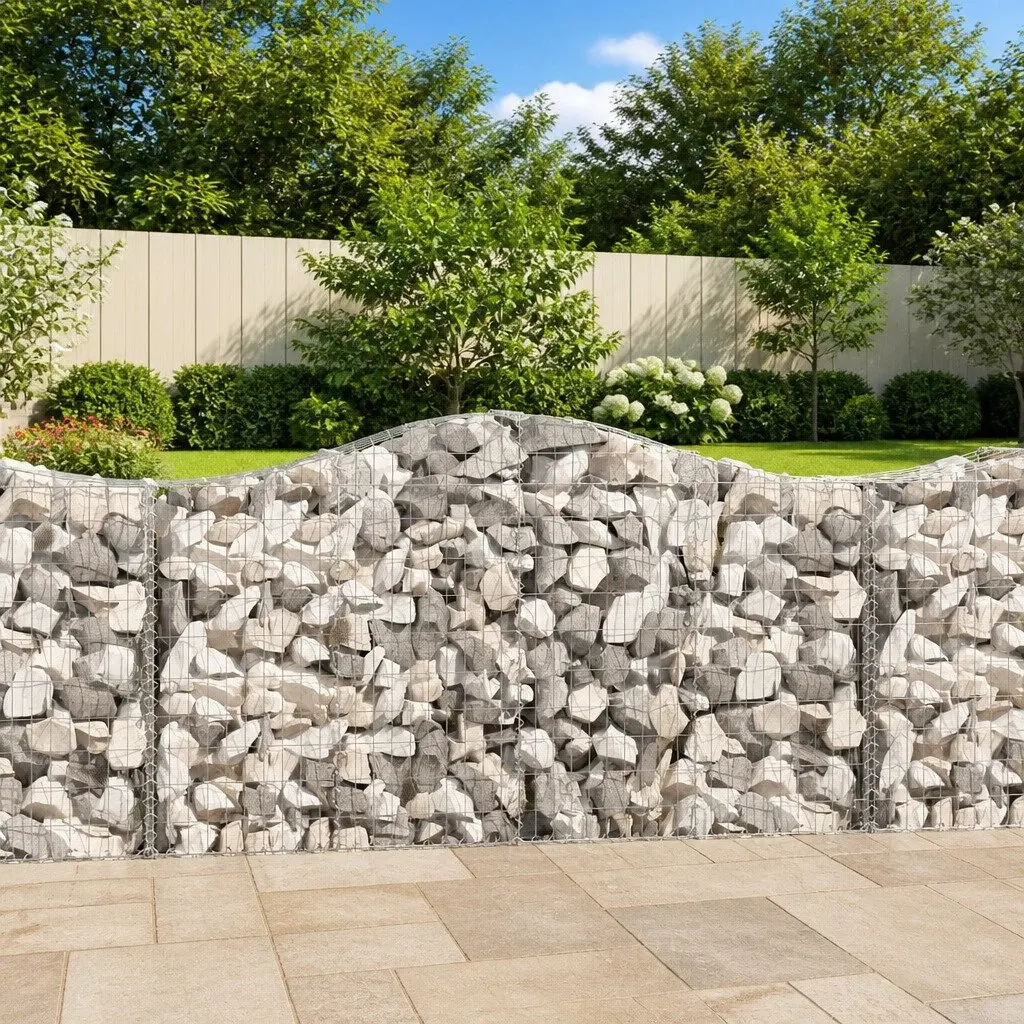 Arched Gabion Baskets 11 Piece Garden Retaining Wall Decorative Barrier Silver Galvanised Iron