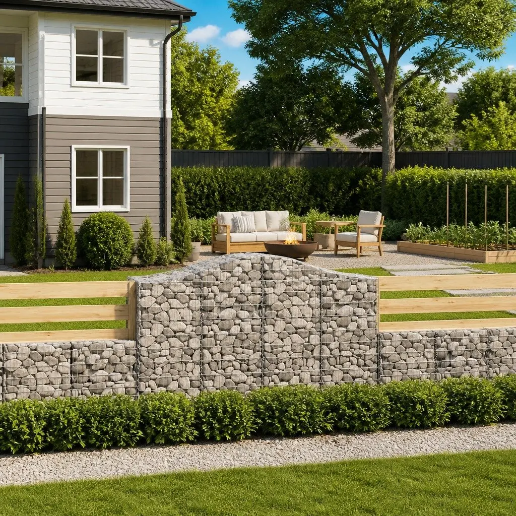 Arched Gabion Baskets 5 Piece Decorative Garden Barrier Retaining Wall Silver