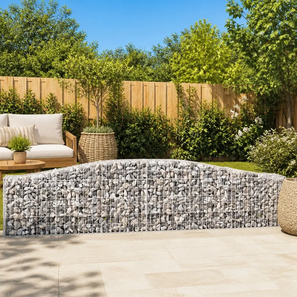 Arched Gabion Baskets Garden Barrier Retaining Wall 400 x 30 x 60/80 cm Silver 2 pcs