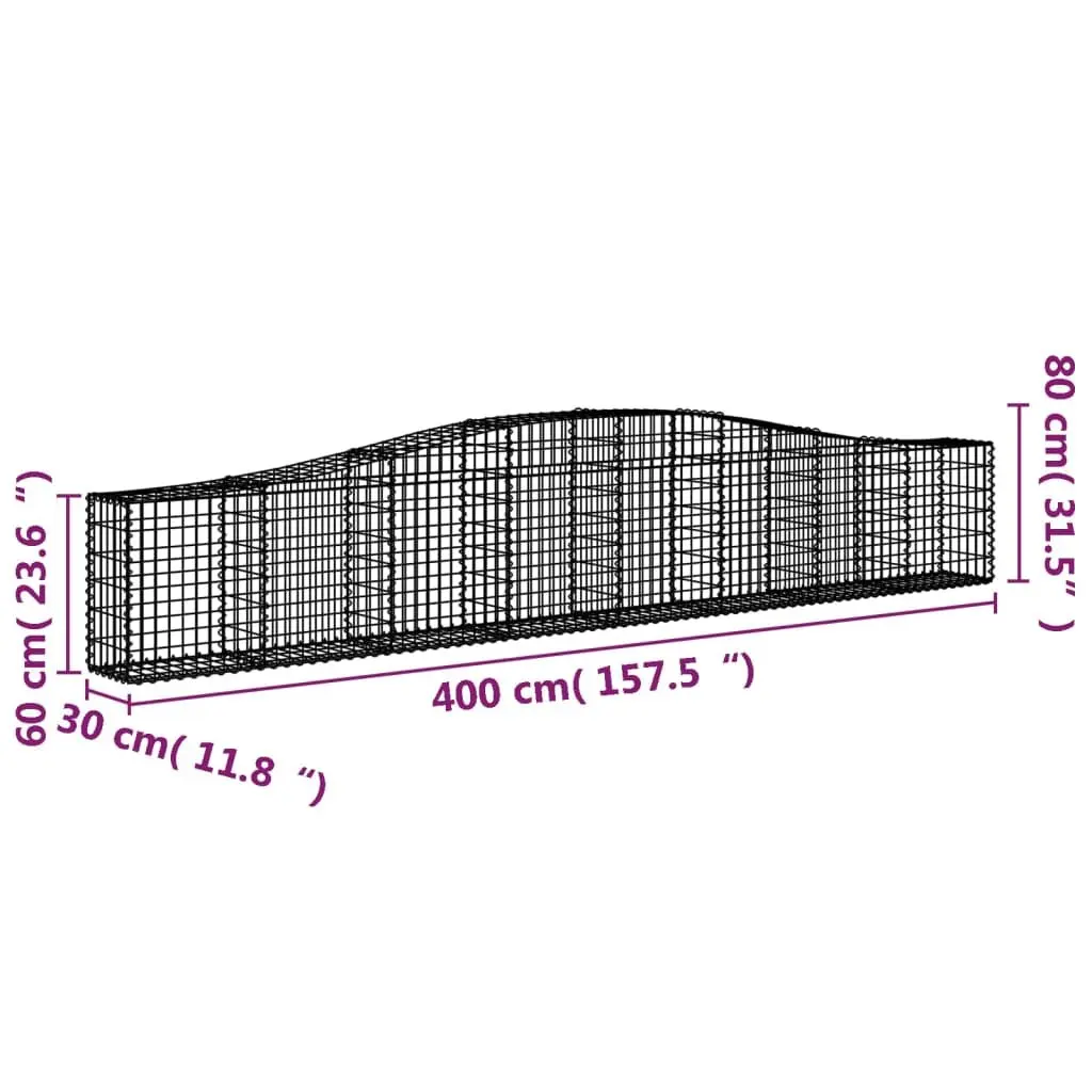 Arched Gabion Baskets Garden Barrier Retaining Wall 400 x 30 x 60/80 cm Silver 2 pcs