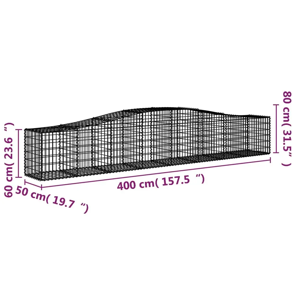 Arched Gabion Baskets 6 pcs 400x50x60/80 cm Garden Barrier Retaining Wall