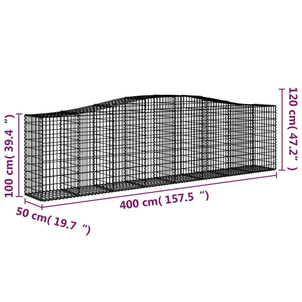 Arched Gabion Baskets Decorative Sound-Insulating 400x50x100120 cm Silver Galvanised Iron 10 Piece