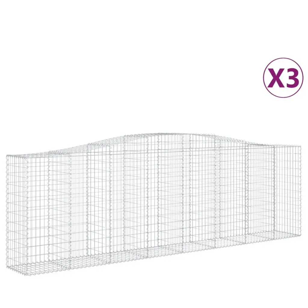 Arched Gabion Baskets Decorative Garden Barrier 3 Piece Galvanised Iron Silver