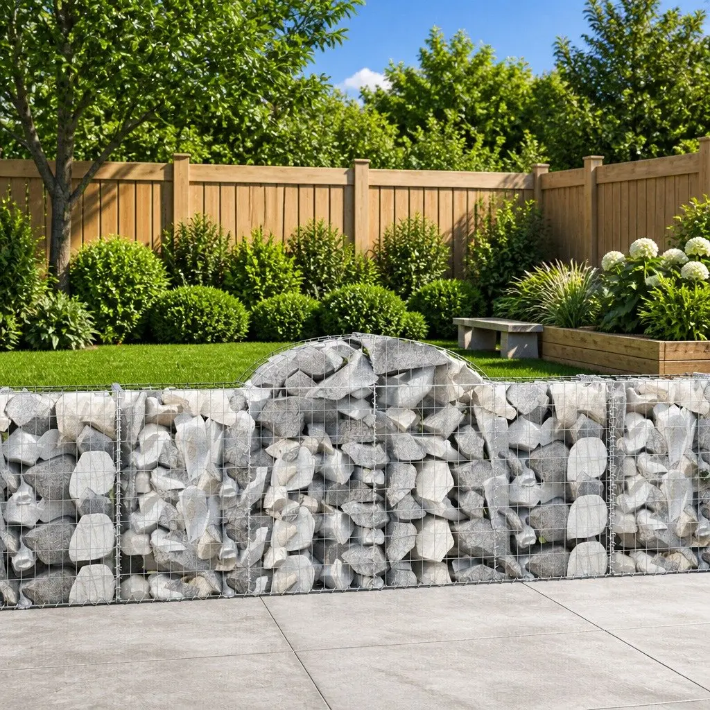 Arched Gabion Baskets Decorative Garden Barriers 2 Piece Galvanised Iron Silver