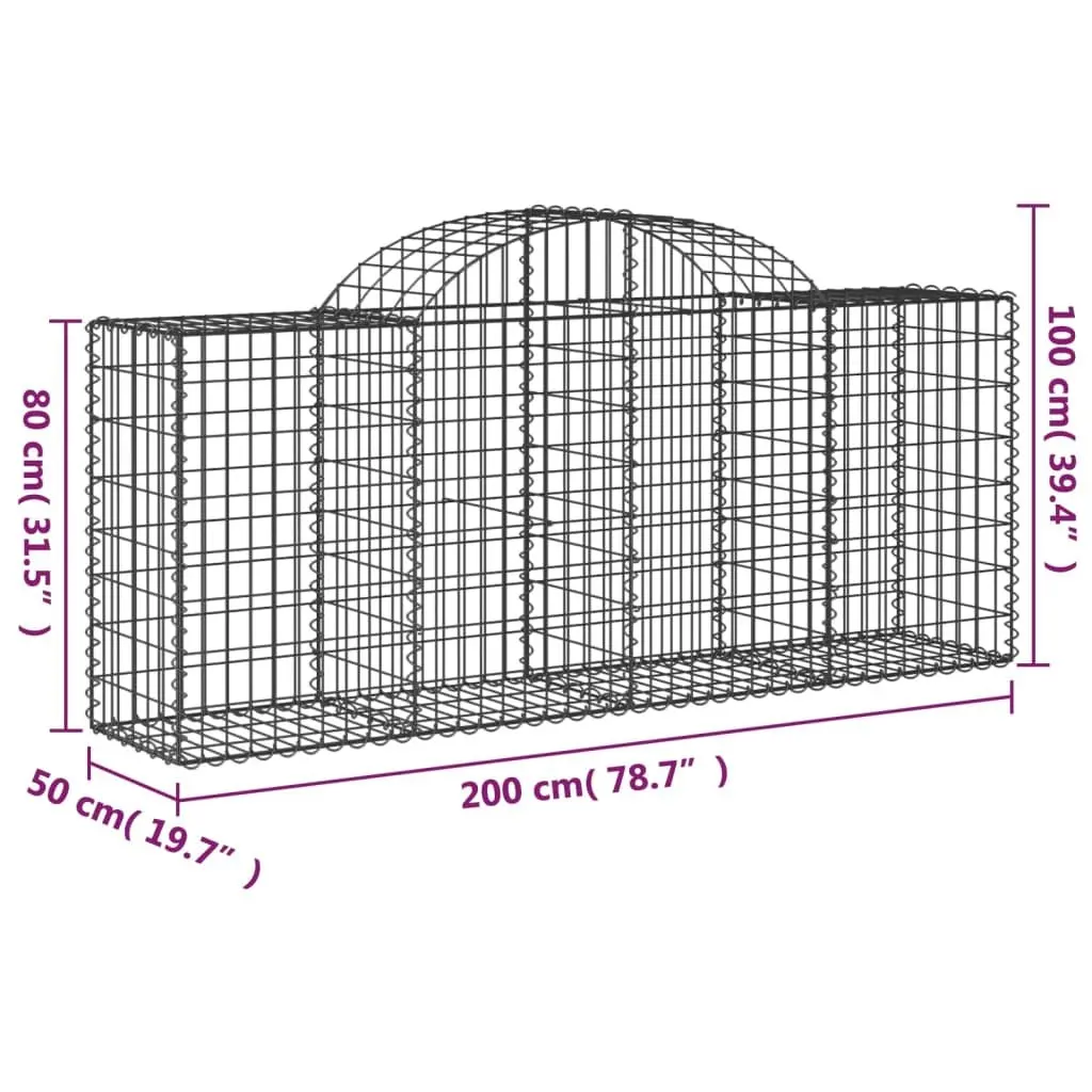 Arched Gabion Baskets Decorative Garden Barriers 2 Piece Galvanised Iron Silver